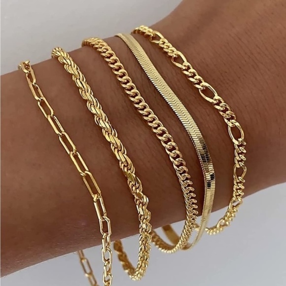 Gold 14k Gold Plated 5pc Bracelet Set - Picture 1 of 3
